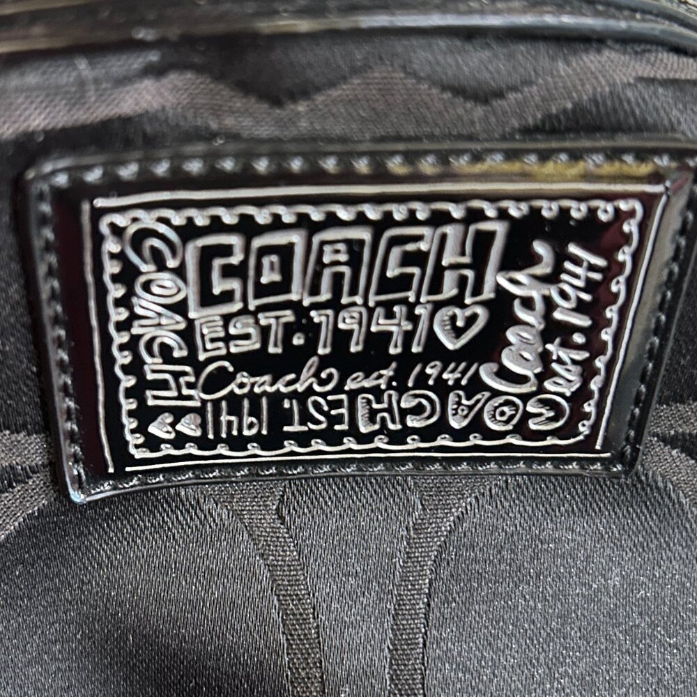 Coach Poppy Signature Convertible Hobo Bag Black Patent Trim Silver Hardware - Picture 7 of 10